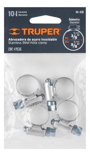 Abrazadera Acero 3/8 Min 5/8 Max C/4 Pz Truper 10021 - 1pz