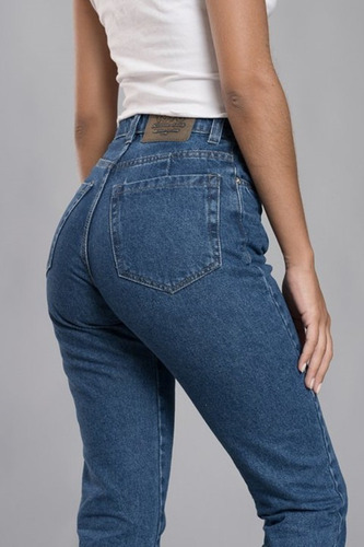 Jean Pantalon Mujer Mom Rigido Tiro Alto Roturas