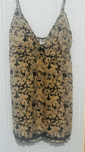 Baby Doll Camisón Blusita Gasa + Dije Strass Corazón Marrón Claro Floreado Small