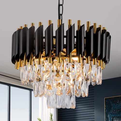 Brfaixla Candelabro De Cristal Negro Dorado De 3 Niveles 5