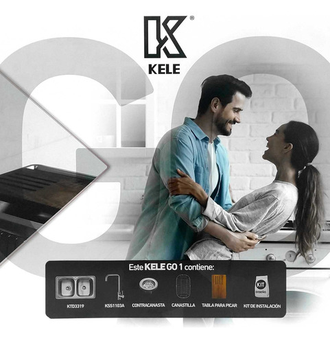 Fregadero Tarja Doble Kele Go 1 Acero Inox + Monomando + Acc