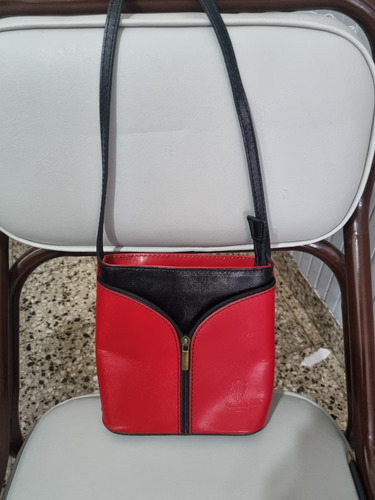 Cartera Crossbody  Roja Y Negra Cuero Italiana Artesanal 