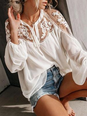 Blusa Sexy De Encaje Con Cuello En V Transparente A La Moda