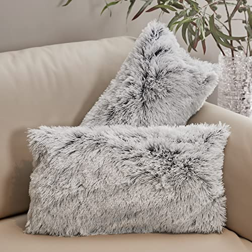 Almohadas Cheer Collection Shaggy De Piel Sintética Gris Deg