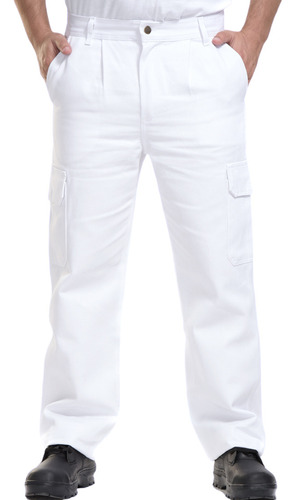 Pantalon Cargo Blanco Trabajo Bolsillo Roca Frigorifico T-56