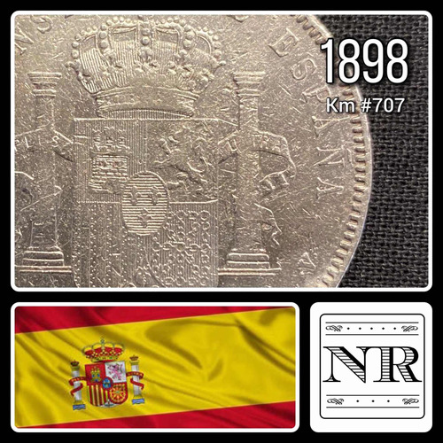 España - 5 Pesetas - Año 1898 - Km #707 - Plata .835