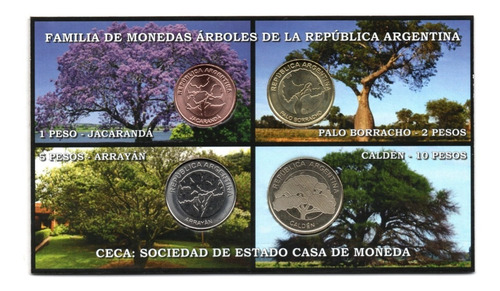 Blister 4 Monedas Argentina Serie Arboles 2017-2018 Nuevo