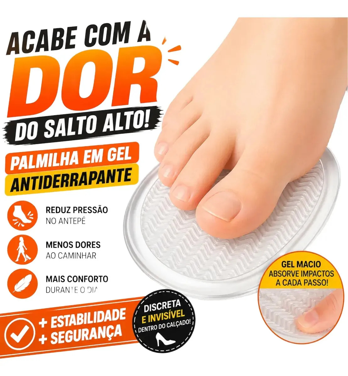 Par Palmilha Gel Silicone Salto Alto Anti Derrapante Pés Unico Transparente