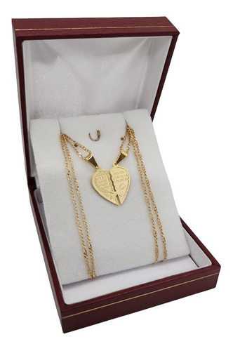 Collar Y Media Medalla Corazon Enamorados Enchapa Oro 18 Kt