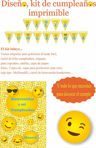 Emoticon Emojis Kit Imprimibles Cumpleaños Personalizados