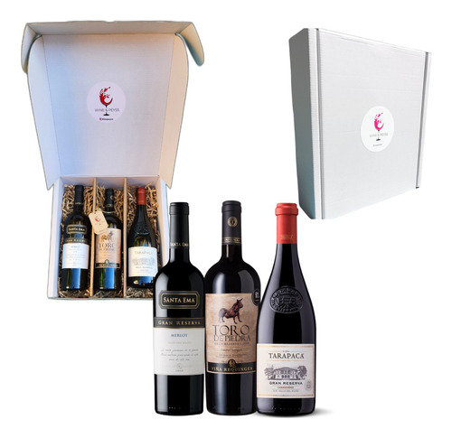 Caja Vino Regalo : Santa Ema &toro De Piedra& Gr.tarapacá 