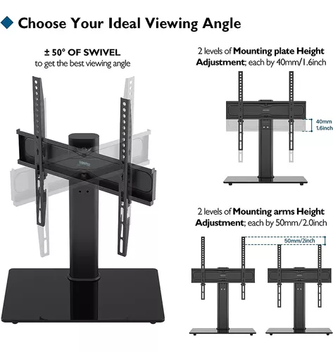 BONTEC Soporte TV Pie para Pantallas de 26-55 Pulgadas  LED/LCD/Plasma/Curva/Plana, con Gestión de Cables, Soporte Mesa TV  Giratorio & Altura Ajustable