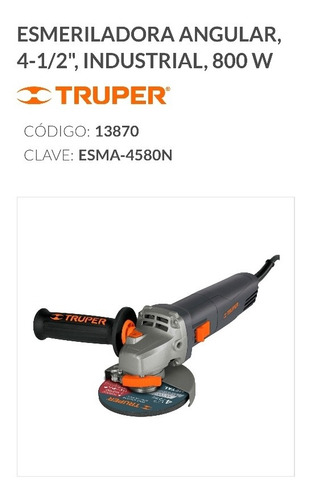 Esmeriladora Angular Industrial Uso Rudo 4 1/2'' 800w Truper