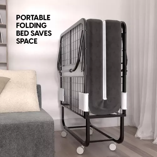 Cama plegable con colchón de espuma viscoelástica, cama plegable portátil  para adultos, cama plegable para invitados con ruedas, marco de metal