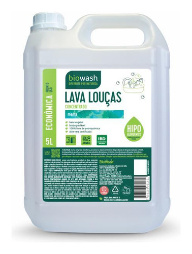 Kit 2 Detergente Lava Louças Menta Biowash 5l