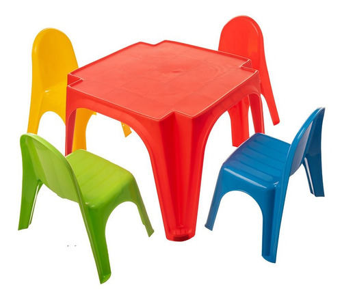 Mesita Y 4 Sillas De Plastico Infantil Para Niños Jardin Color Multicolor