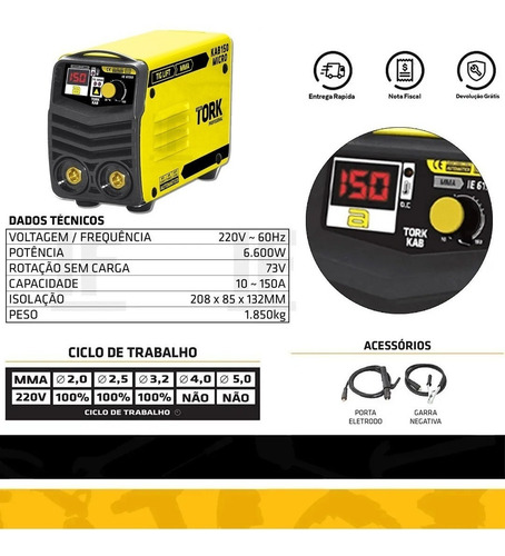 Imagem 4 de 7 de Maquina Inversora De Solda Profissional 150 Amp + Acessórios