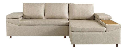 Sofá 4 Lugares Clássico Com Chaise Direito E Entrada Usb ... Cor Bege