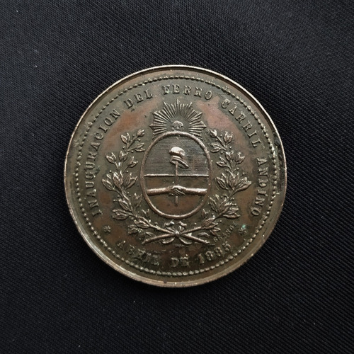 Medalla Inauguración Ferrocarril Andino 1885 Roca 37,5 Mm.