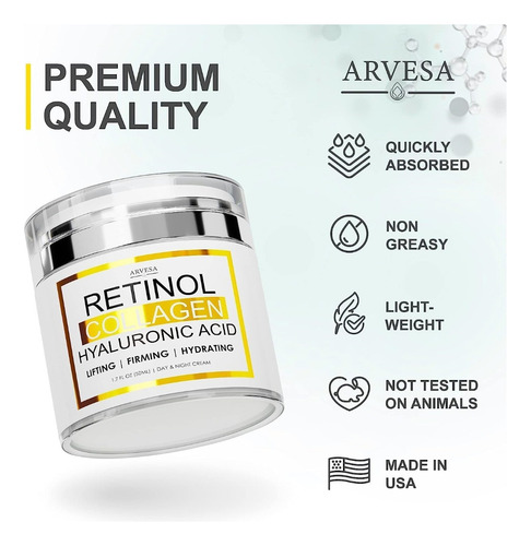 Arvesa Crema Facial Retinol Con Colágeno Ácido Hialurónico