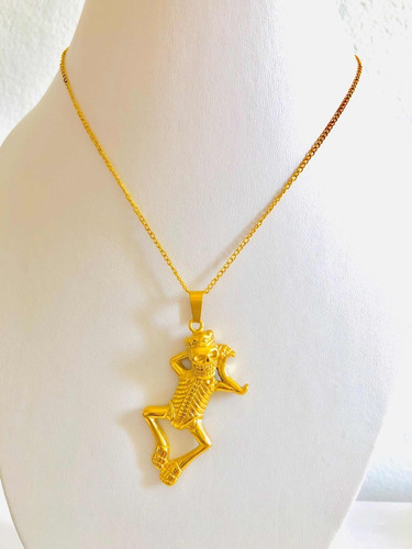Imagen 4 de 5 de Collar Calavera En Oro Laminado Estuche+envio Gratis.