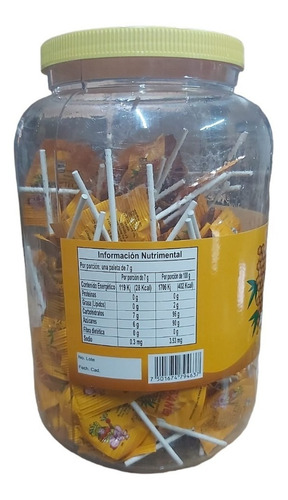 Frasco Con 100 Paletas Abango Con Miel Y Propoleo De 7 G C/u