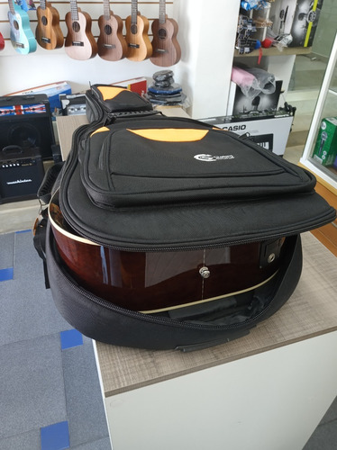Capa Bag Custom Sound Luxo Para Violao Folk Preta C Laranja