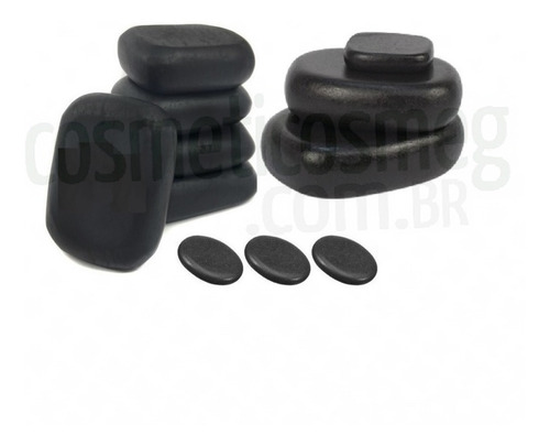 Imagem 2 de 10 de Kit 11 Pedras Vulcânicas Basáltica+kit 6 Cristais+nécessaire