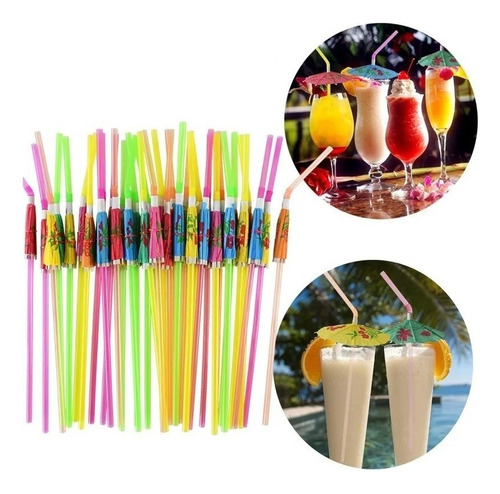 Kit De 200 Pajitas Para Decorar Bebidas, Sombrilla, Sombrill