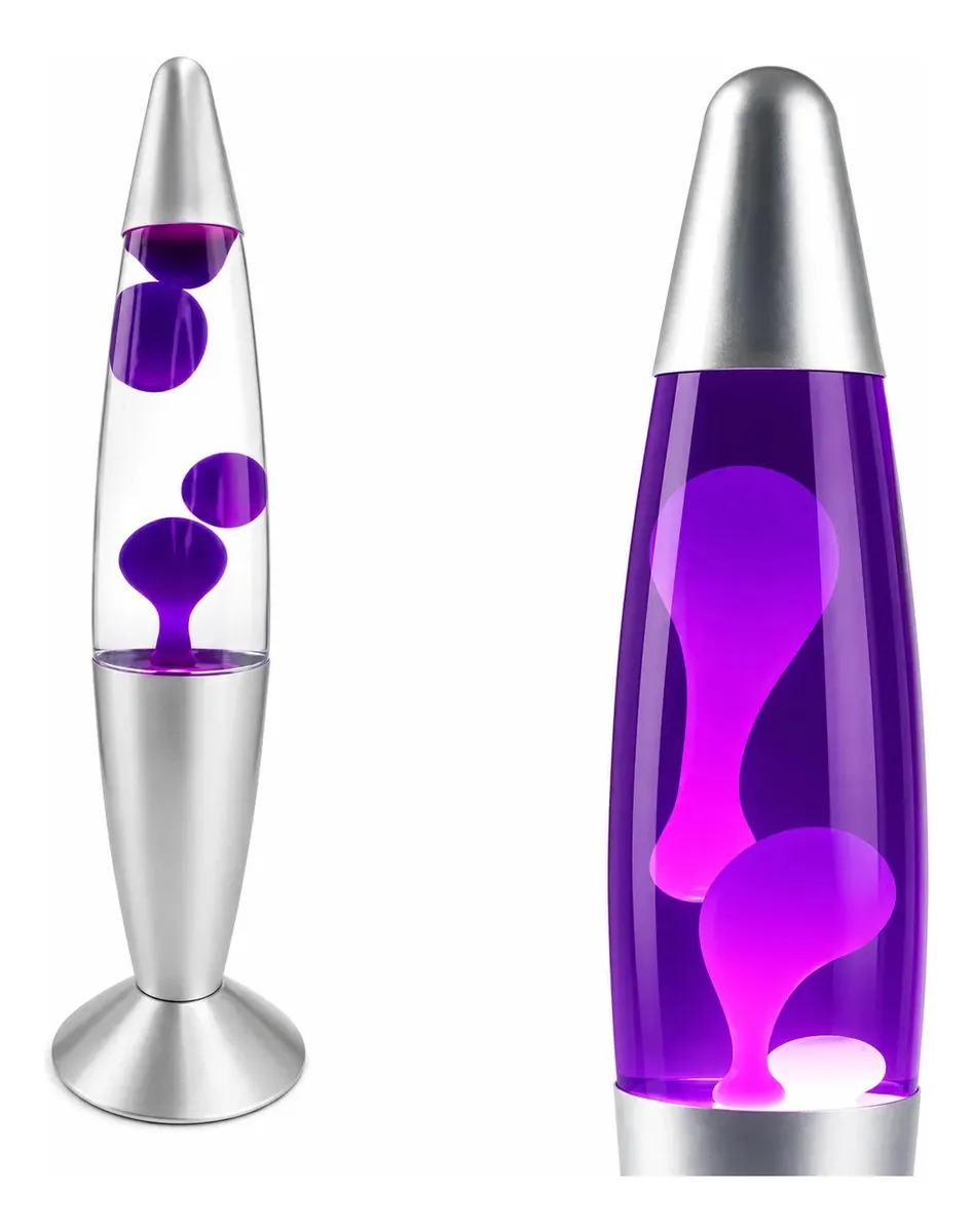 Luminária Lava Bolha Todas As Cores Decoração Retrô Com Luz Cúpula Violeta Estrutura Prata