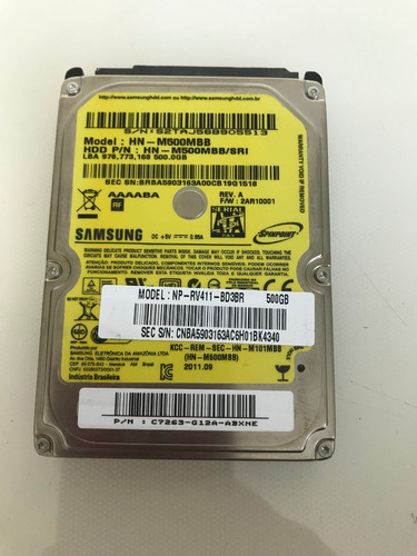 Hd Samsung Hn-m500mbb Sata 500gb - Com Defeito Cod3