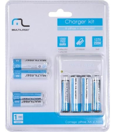 Charger Kit Com 8 Pilhas Multilaser - Cb093
