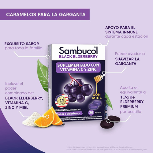 Sambucol Black Elderberry Masticable Miel Zinc Vit C 20 Tabs