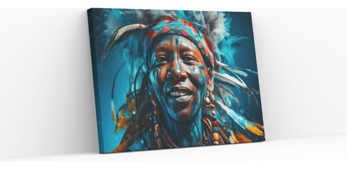 Cuadro Canvas Ideal Para Decorar Sala Rey Indígena 75x150cm 