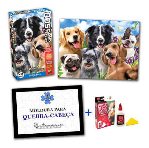 Kit Quebra-cabeça Selfie Pets + Cola Puzzle + Moldura Grow