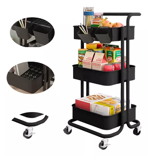 Carrito Auxiliar Carrito Cocina Carro Auxiliar Carro Plegable De 3 Niveles  Con Ruedas De Metal Para Cocina, Carro De Almacenamiento, Carro Rodante,  Carro Utilitario, Cesta De Frutas Y Verduras Carro C 