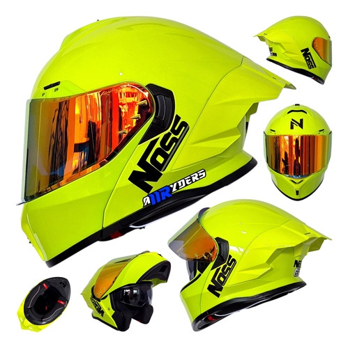 Casco Moto Noss X90 Abatible Amarillo Neón Certificado Dot Amarillo Neón Solido L
