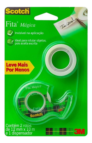Fita Magica 12mm X 10m 2 Rolos 1 Suporte