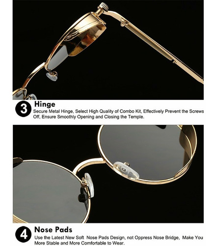 Imagen 3 de 5 de Gafas De Sol Redondas Steampunk Uv400 Hombre Mujer