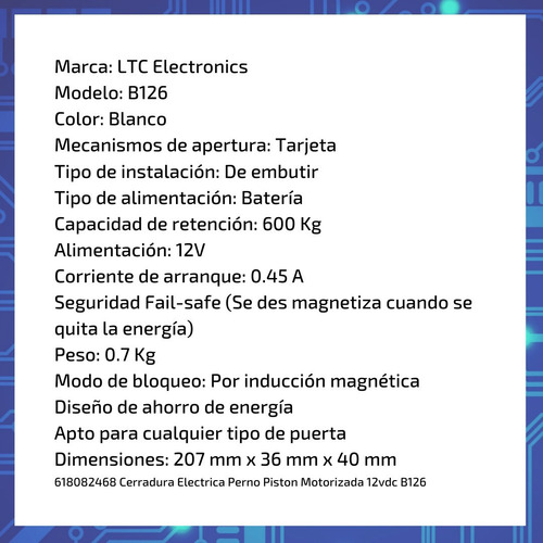 Imagen 5 de 9 de Cerradura Electrica Perno Piston Motorizada 12vdc B126