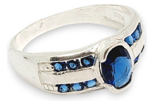 Anillo Plata Con Piedras Azules Y Centro Piedra Azul