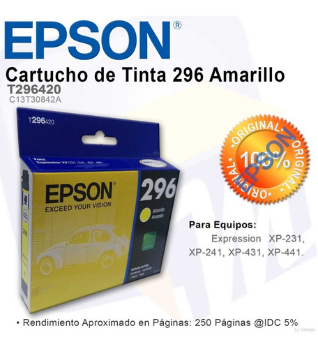 Combo 3 Cartucho Tinta Epson T296 Cian Magenta Amarillo Orig