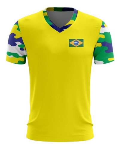 Camiseta Masculina Manga Curta Países Brasil Dry Fit Futebol