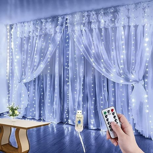 Cortina LED en forma de cascada con luz de control de color blanco, color blanco 110 V
