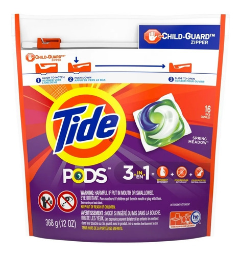 Detergente De Ropa Tide 3 En 1 Pods 16 Cápsulas.