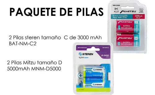 Set De Pilas Recargables 2 Tipo D + 2 Tipo C Redondas