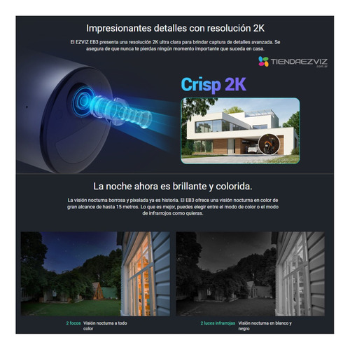Cámara De Seguridad A Batería Ezviz Eb3 2k 3mp + Panel Solar