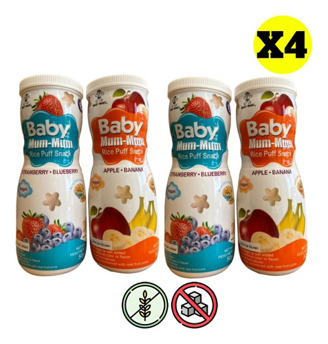 Pack De 4 Puffs Baby Mum Mum (frutilla Arán./manzana Plát.)