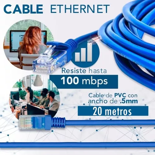 Cable Ethernet Utp Cat5e Lan Red Con 20 Metros Ponchado