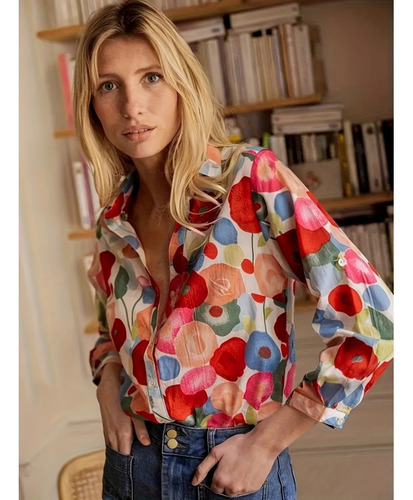 Blusa De Verano Con Solapa Y Botones De Talla Grande